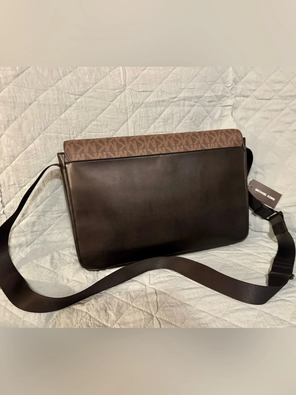 Michael Kors Brown MK Signature Messenger Bag with Silver Logo